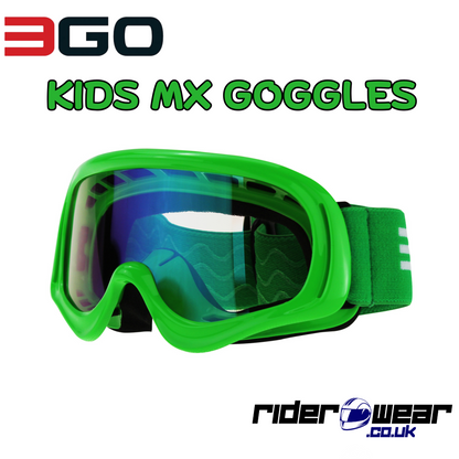 3GO Kids Motocross Goggles with Iridium Lens Green