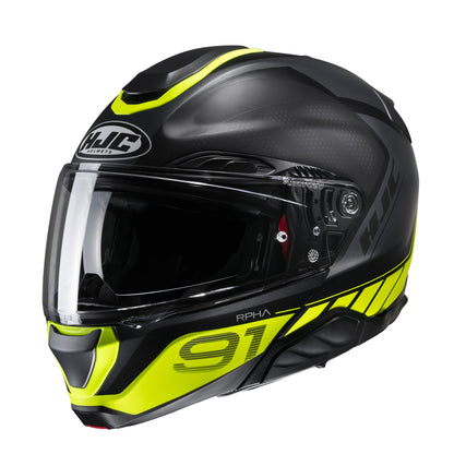 HJC RPHA 91 Rafino Motorcycle Flip Up Helmet - Black/Fluo