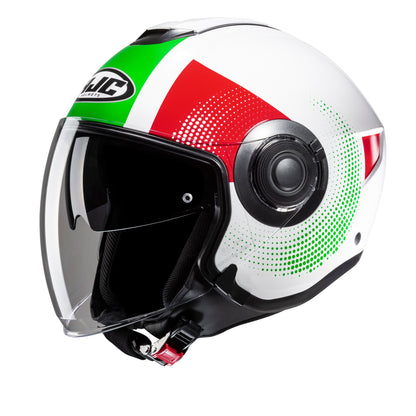 HJC I40N Pyle Motorcycle Open Face Helmet - Green/White/Red