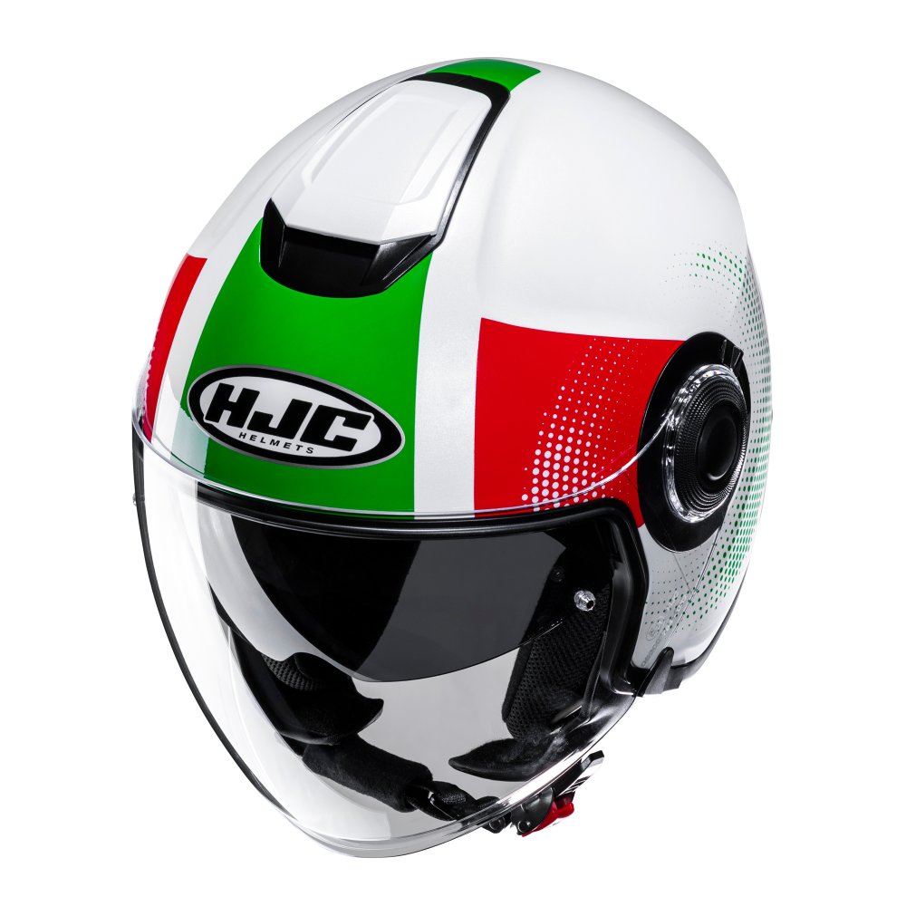 HJC I40N Pyle Motorcycle Open Face Helmet - Green/White/Red