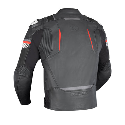 Oxford Cypher 1.0 Leather Mens Motorcycle Jacket - Black//White/Red