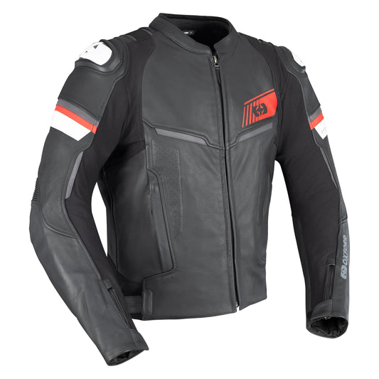 Oxford Cypher 1.0 Leather Mens Motorcycle Jacket - Black//White/Red