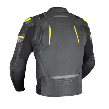 Oxford Cypher 1.0 Leather Mens Motorcycle Jacket - Black/Yellow Fluo