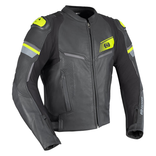 Oxford Cypher 1.0 Leather Mens Motorcycle Jacket - Black/Yellow Fluo