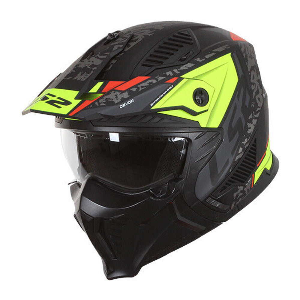 Riderwear | LS2 OF606 Drifter Devor Trial Helmet - Matt Black Hi-Viz