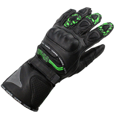 ViPER Leather Premium Track Glove Fury Pro CE Approved Impact Protection and Comfort Black Green