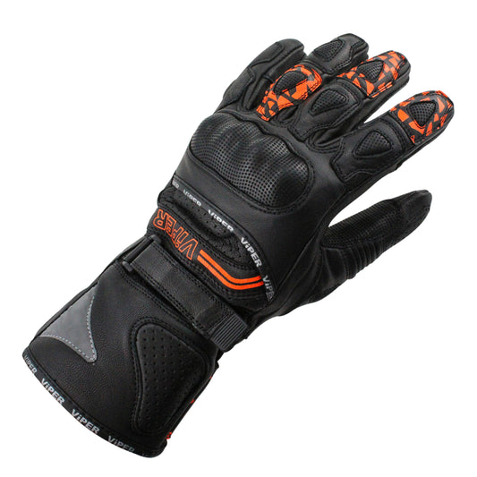 ViPER Leather Premium Track Glove Fury Pro CE Approved Impact Protection and Comfort Black Orange