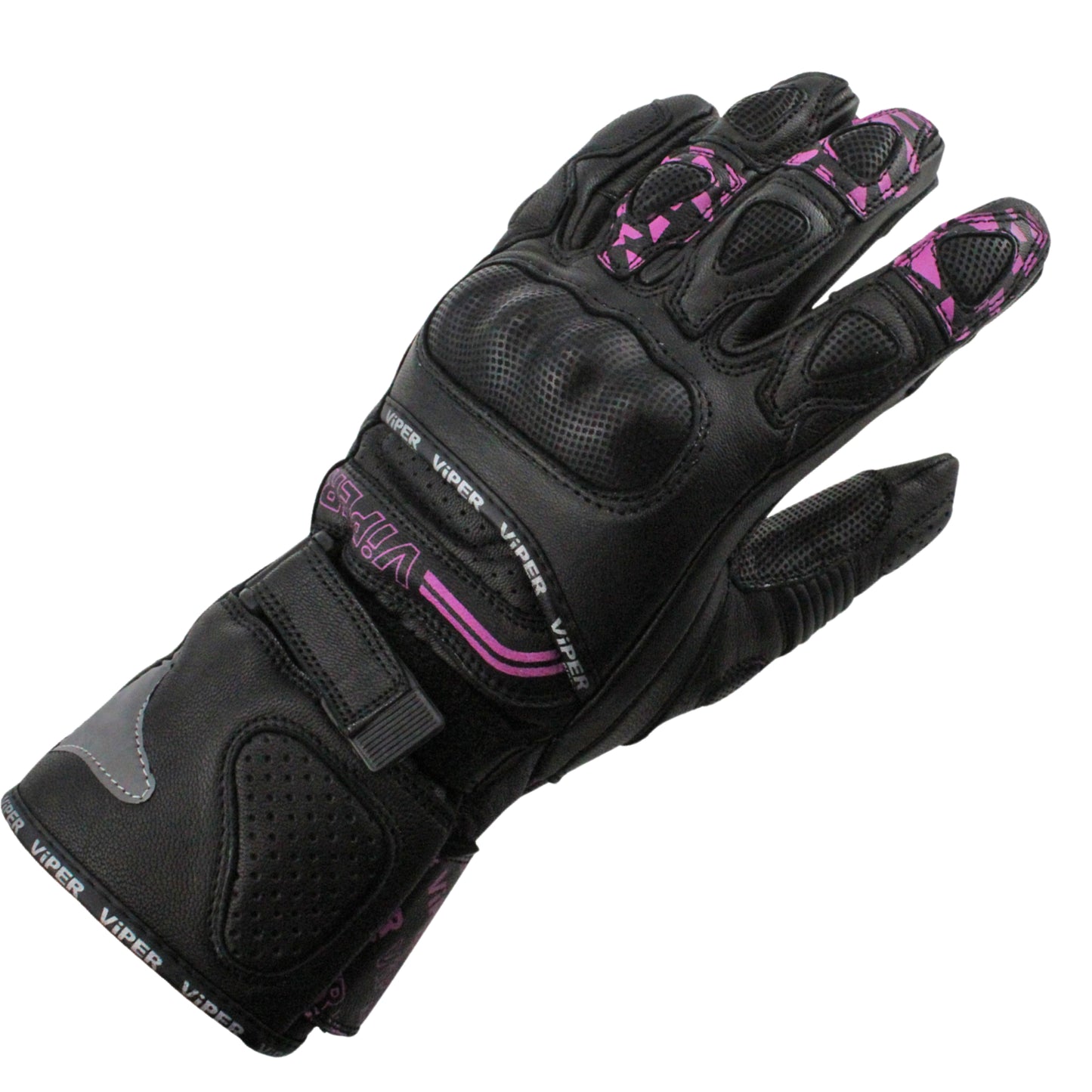 ViPER Leather Premium Track Glove Fury Pro CE Approved Impact Protection and Comfort Black Pink