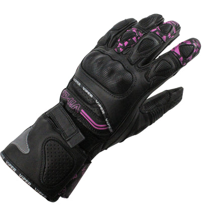 ViPER Leather Premium Track Glove Fury Pro CE Approved Impact Protection and Comfort Black Pink