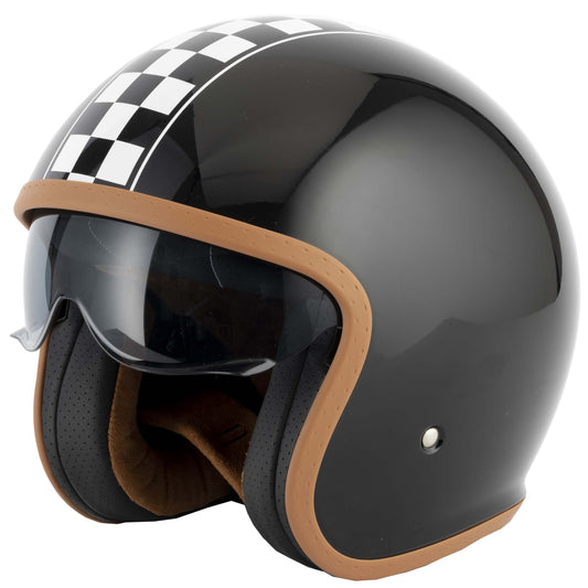 VCAN H589 Victory Open Face Motorbike Helmet - Black