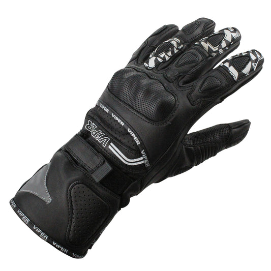 ViPER Leather Premium Track Glove Fury Pro CE Approved Impact Protection and Comfort Black White