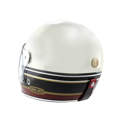 F656 Fiberglass Full Face Retro Helmet Stripes Cream/Burgundy Matt VPR.303