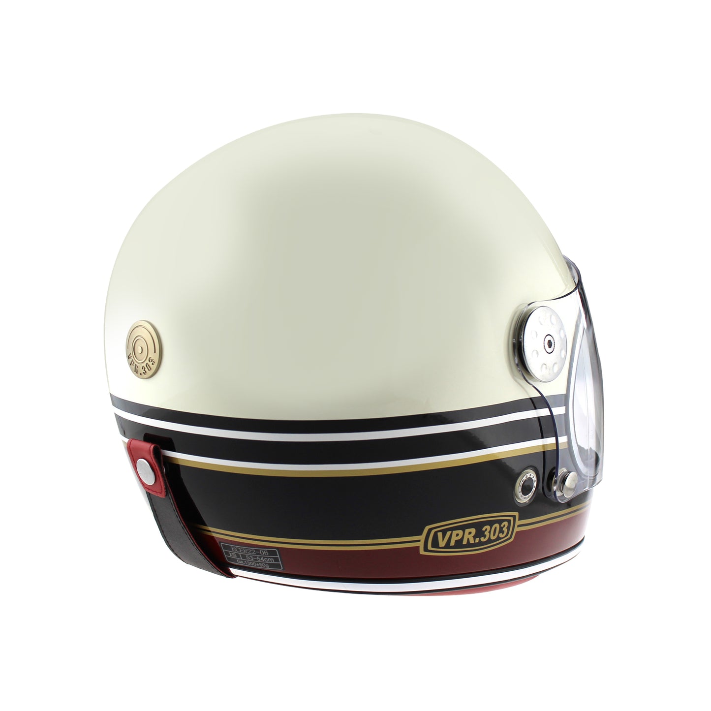 F656 Fiberglass Full Face Retro Helmet Stripes Cream/Burgundy Matt VPR.303