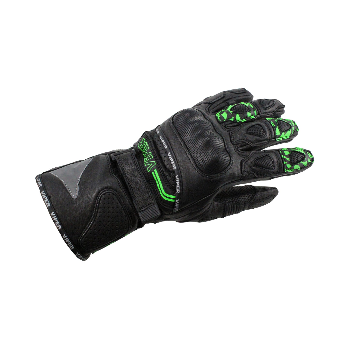 ViPER Leather Premium Track Glove Fury Pro CE Approved Impact Protection and Comfort Black Green