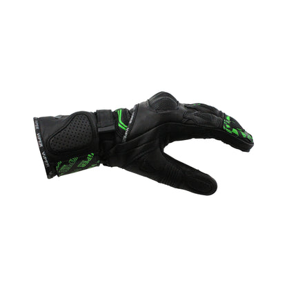 ViPER Leather Premium Track Glove Fury Pro CE Approved Impact Protection and Comfort Black Green