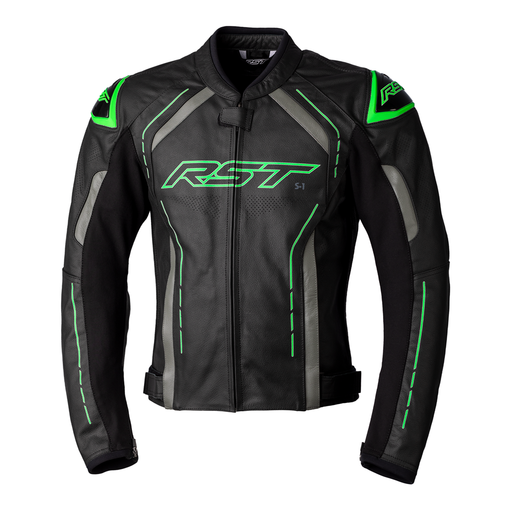S1 CE MENS LEATHER JACKET - NEON GREEN