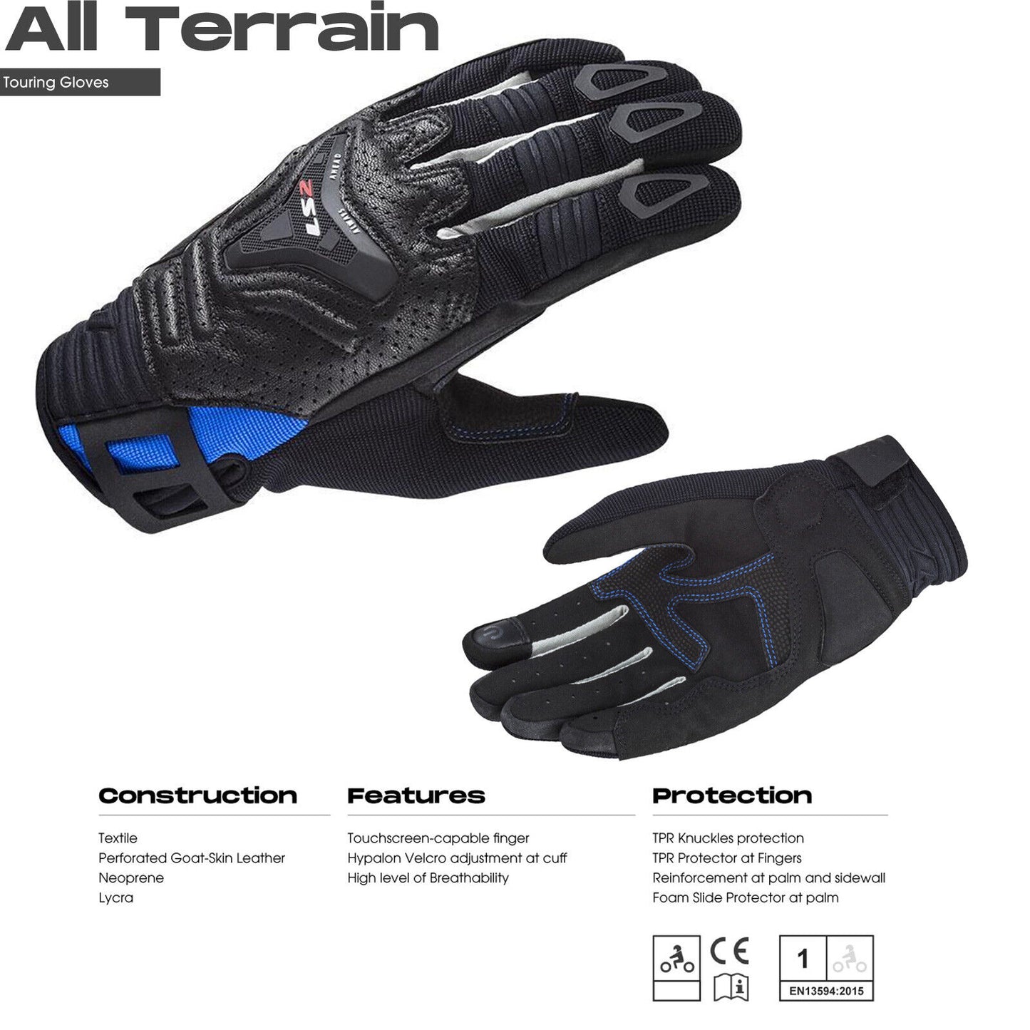 LS2 ALL TERRAIN MAN GLOVES - BLACK BLUE